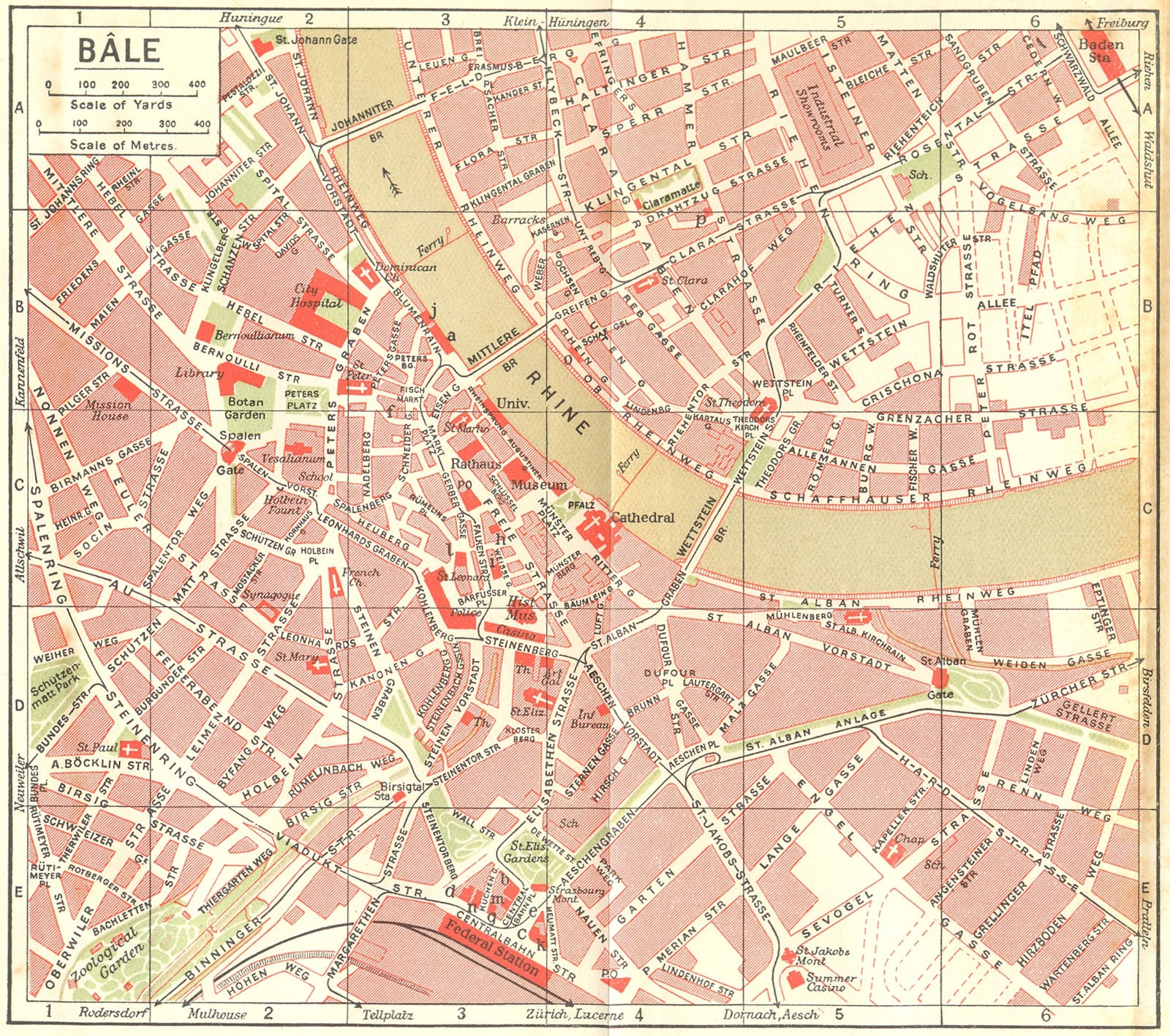 SWITZERLAND. Bale 1923 old antique vintage map plan chart